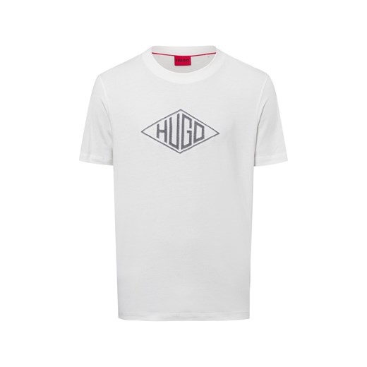 HUGO Koszulka męska - Dalendi Mężczyźni Bawełna biały jednolity ze sklepu vangraaf w kategorii T-shirty męskie - zdjęcie 178999486