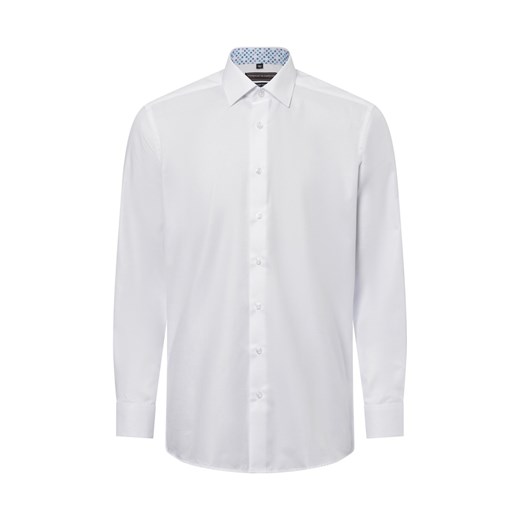 Finshley & Harding Męska koszula biznesowa - Easy Care Mężczyźni Modern Fit Bawełna biały jednolity ze sklepu vangraaf w kategorii Koszule męskie - zdjęcie 178999515