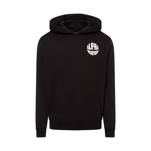 Alpha Industries Bluza męska z kapturem - Logo Hoody Mężczyźni Bawełna czarny jednolity ze sklepu vangraaf w kategorii Bluzy męskie - zdjęcie 178999528