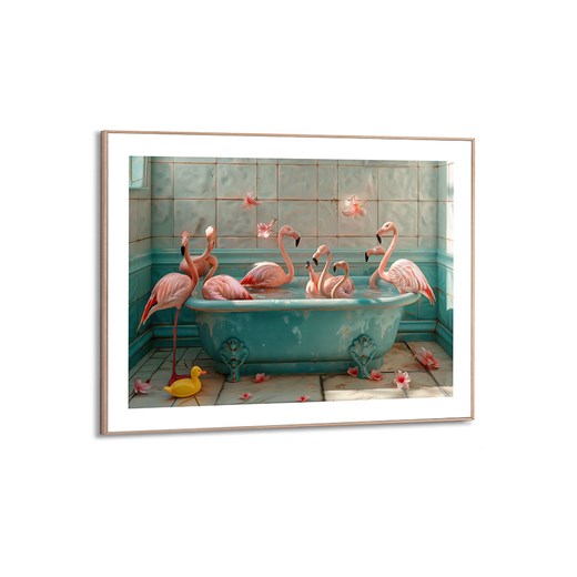 Orangewallz Druk artystyczny &quot;Flamingo Bath Party&quot; w ramce - 50 x 70 cm ze sklepu Limango Polska w kategorii Obrazy - zdjęcie 179000196