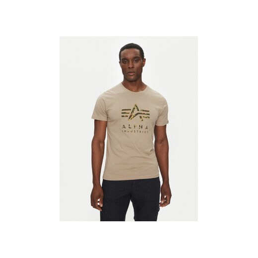 Alpha Industries T-Shirt Camo Puff 146506 Beżowy Regular Fit ze sklepu MODIVO w kategorii T-shirty męskie - zdjęcie 179004789