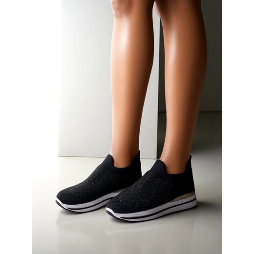 Royalfashion Wsuwane damskie materiałowe buty sportowe z cyrkoniami Adeq Royalfashion.pl 37 wyprzedaż royalfashion.pl