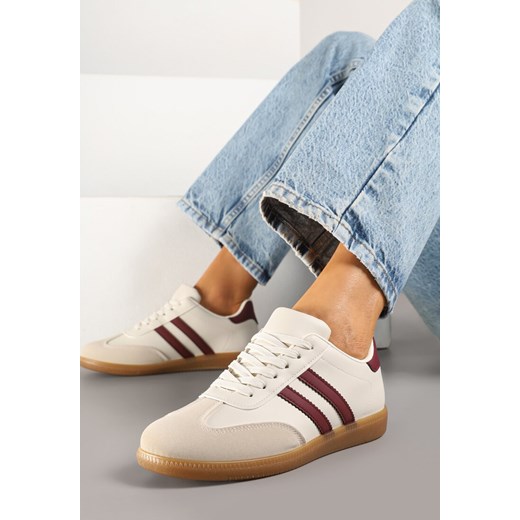 Beżowo-Bordowe Sneakersy w Stylu Klasycznych Tenisówek z Ozdobnymi Przeszyciami Revasa ze sklepu born2be.pl w kategorii Buty sportowe damskie - zdjęcie 179010687