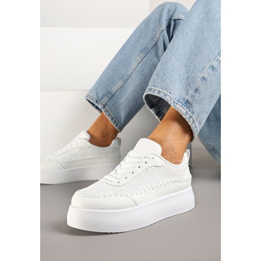 Białe Sneakersy na Platformie Ozdobione Plecionką Nilaraviela ze sklepu renee.pl w kategorii Buty sportowe damskie - zdjęcie 179014509