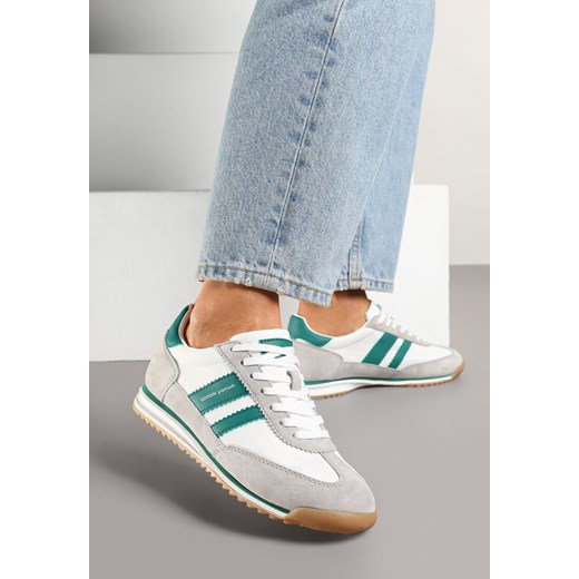 Biało-Szare Sneakersy Klasyczne Tenisówki ze Skórzaną Wkładką i Zamszem Naturalnym Tilritia ze sklepu born2be.pl w kategorii Buty sportowe damskie - zdjęcie 179014949