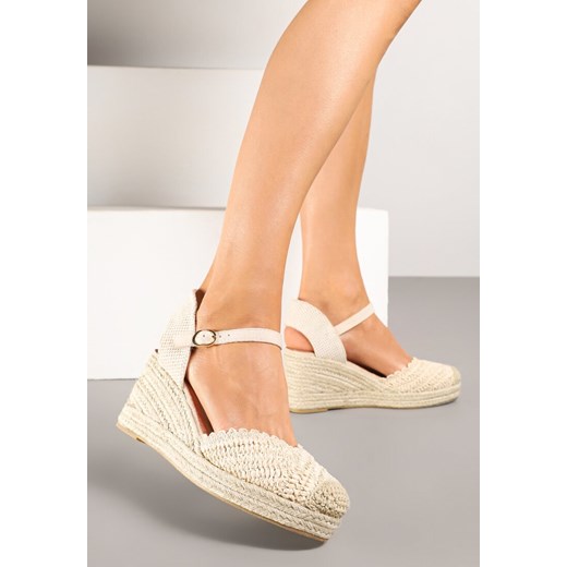 Beżowe Sandały w Stylu Espadryli na Plecionym Koturnie Anniviora ze sklepu born2be.pl w kategorii Espadryle damskie - zdjęcie 179014979