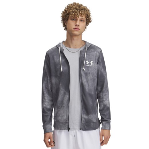 Męska bluza dresowa rozpinana z kapturem Under Armour UA Rival Terry AOP FZ Q1 - szara ze sklepu Sportstylestory.com w kategorii Bluzy męskie - zdjęcie 179015375