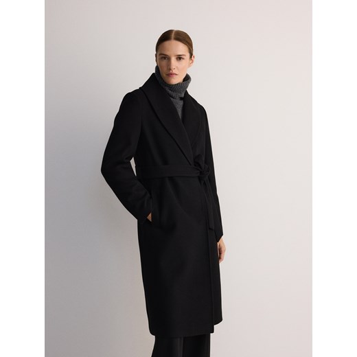 Reserved - Płaszcz z domieszką wełny - czarny ze sklepu Reserved w kategorii Płaszcze damskie - zdjęcie 179023599