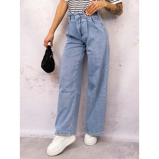 SPODNIE JEANSOWE Z OZDOBNYMI PASKAMI W PASIE- JASNY JEANS ze sklepu olika.com.pl w kategorii Jeansy damskie - zdjęcie 179026587