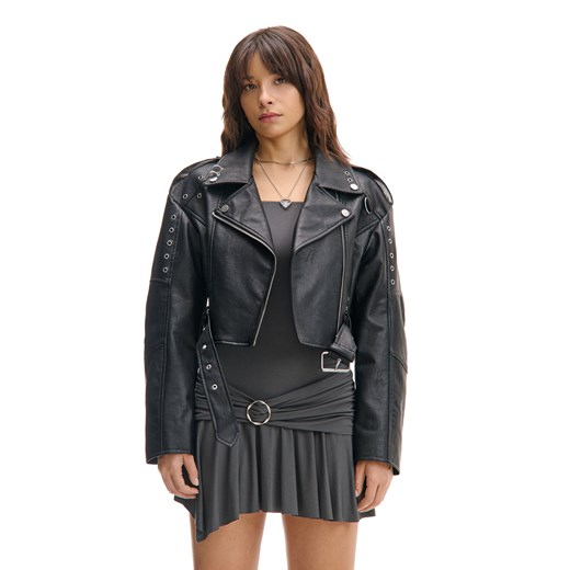 Cropp - Czarna kurtka oversize z imitacji skóry - czarny ze sklepu Cropp w kategorii Kurtki damskie - zdjęcie 179026888