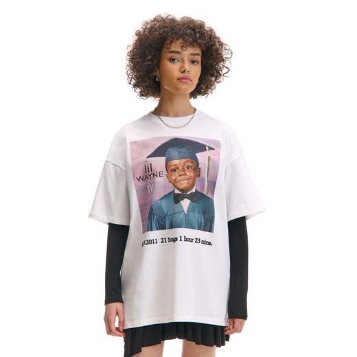 Cropp - Koszulka z nadrukiem Lil Wayne - biały ze sklepu Cropp w kategorii Bluzki damskie - zdjęcie 179026899