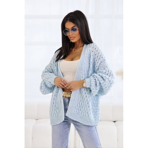sweter ażurowy jessy polski producent j&k premium - błękitny ze sklepu STYLOWO w kategorii Swetry damskie - zdjęcie 179027545