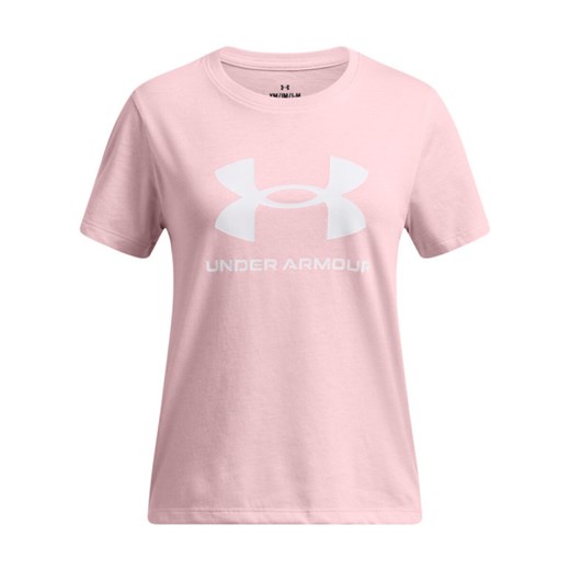 Dziewczęcy t-shirt z nadrukiem Under Armour UA Big Logo SS - różowy ze sklepu Sportstylestory.com w kategorii Bluzki dziewczęce - zdjęcie 179028227
