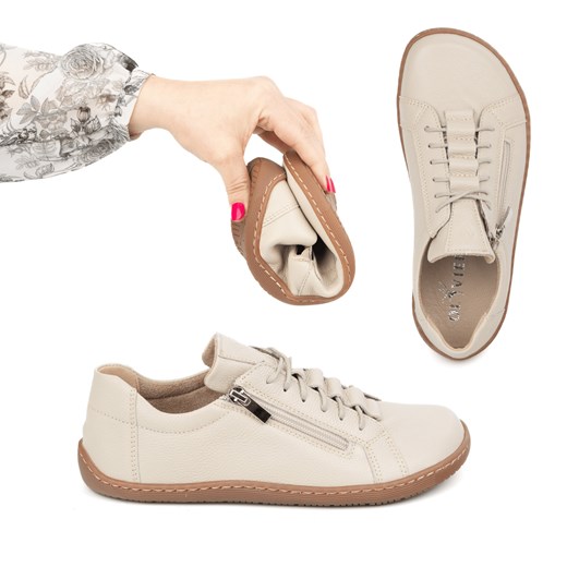 Buty minimalistyczne barefoot skórzane damskie 1242  beż ze sklepu butyolivier w kategorii Półbuty damskie - zdjęcie 179028339