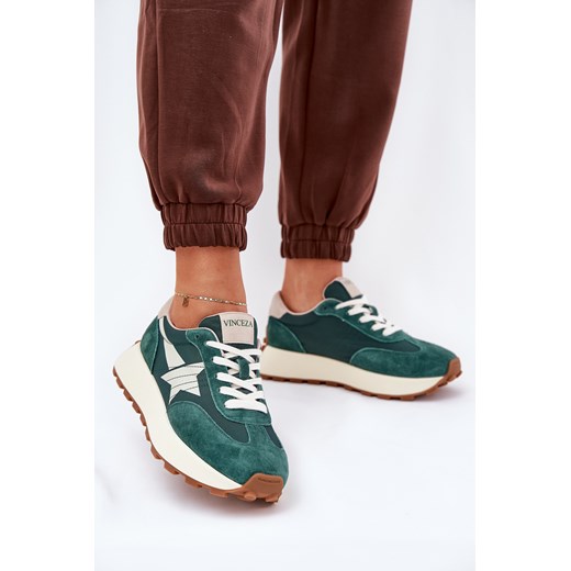 Buty Sportowe Damskie Zamszowe Platforma Zielone Vinceza 66720 ze sklepu ZAZOO w kategorii Buty sportowe damskie - zdjęcie 179028658