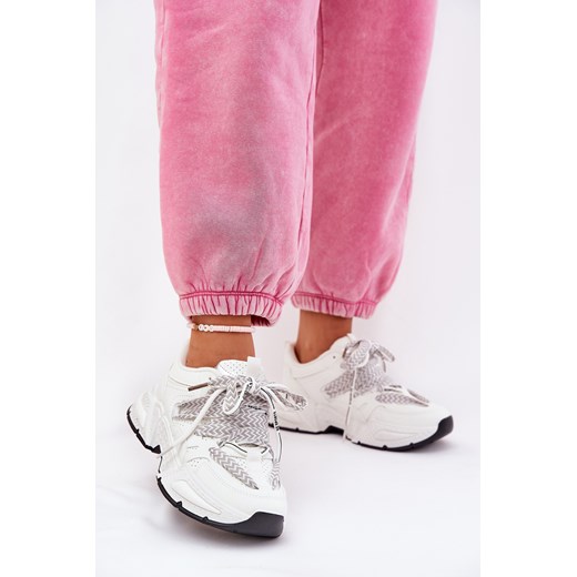 Buty sportowe Sneakersy Z Podwójnym Sznurowaniem Damskie Białe Efobell ze sklepu ZAZOO w kategorii Buty sportowe damskie - zdjęcie 179028788