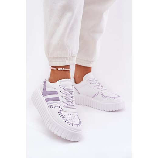 Eko Skórzane Sneakersy Na Platformie Fioletowe Ofenale ze sklepu ZAZOO w kategorii Buty sportowe damskie - zdjęcie 179028847
