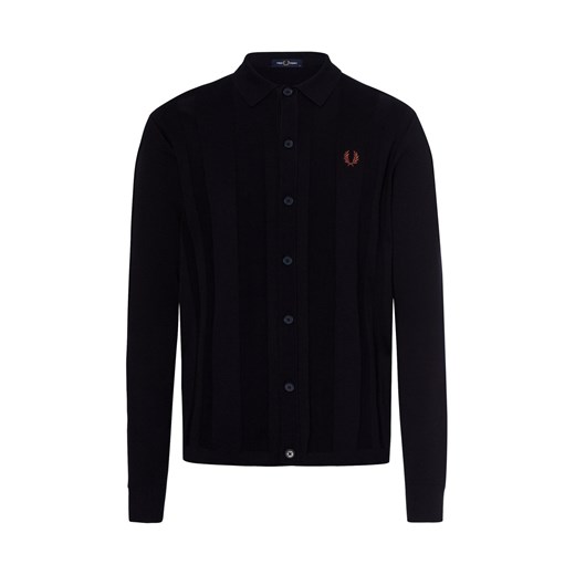 Fred Perry Męski kardigan Mężczyźni Bawełna granatowy jednolity ze sklepu vangraaf w kategorii Swetry męskie - zdjęcie 179034806