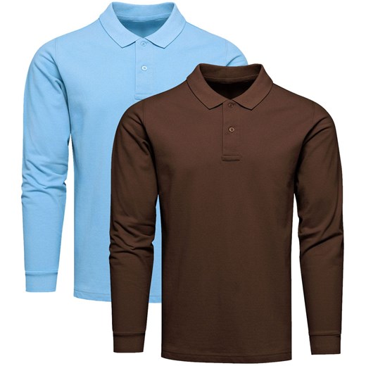 Zestaw 2szt bluzka polo premium z długim rękawem niebieska i brązowa Recea ze sklepu Recea.pl w kategorii T-shirty męskie - zdjęcie 179038646