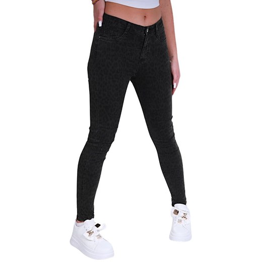 Czarno szare jeansowe spodnie damskie panterka /H2 K37 UB88A G3-7/ ze sklepu Pantofelek24.pl w kategorii Jeansy damskie - zdjęcie 179041025