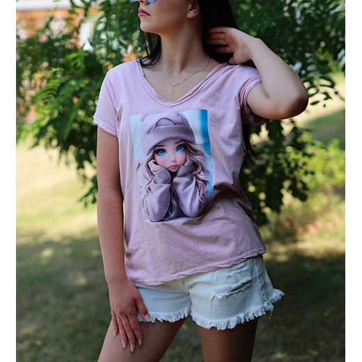 Różowa koszulka damska t-shirt /UB731 S391/ ze sklepu Pantofelek24.pl w kategorii Bluzki damskie - zdjęcie 179041055