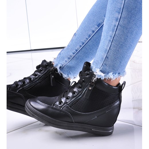 Czarne sneakersy damskie na koturnie /G6-2 12819 T796/ ze sklepu Pantofelek24.pl w kategorii Trampki damskie - zdjęcie 179041579
