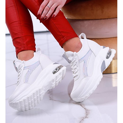 Białe trampki sneakersy na niskim koturnie /G1-2 13191 T802/ ze sklepu Pantofelek24.pl w kategorii Buty sportowe damskie - zdjęcie 179041917