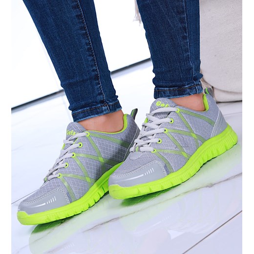 Szaro zielone lekkie sportowe buty damskie /G12-2 14798 S203/ ze sklepu Pantofelek24.pl w kategorii Buty sportowe damskie - zdjęcie 179041935