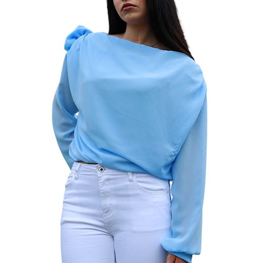 Błękitna elegancka bluzka oversize /H UB763 S198/ ze sklepu Pantofelek24.pl w kategorii Bluzki damskie - zdjęcie 179042185