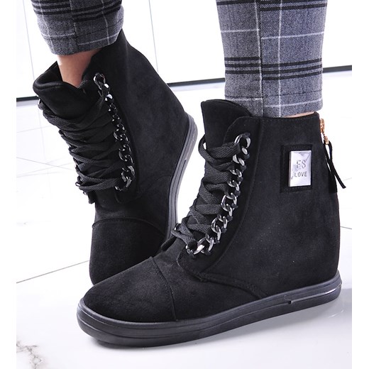 Czarne sneakersy damskie na koturnie /E8-3 12765 T891/ ze sklepu Pantofelek24.pl w kategorii Botki - zdjęcie 179043239