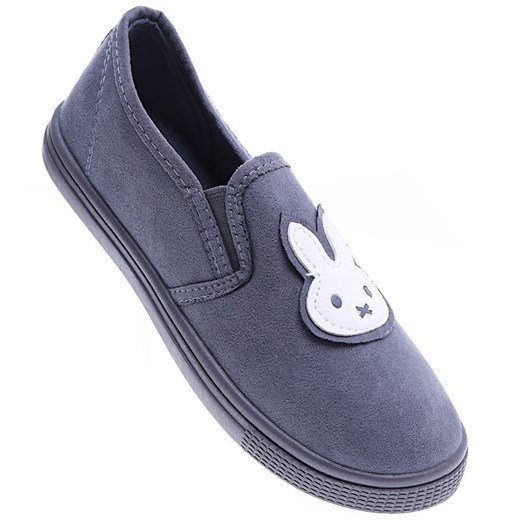 Ciemno szare wsuwane tenisówki slip on z króliczkiem /B8-2 15794 T141/ ze sklepu Pantofelek24.pl w kategorii Trampki dziecięce - zdjęcie 179043635