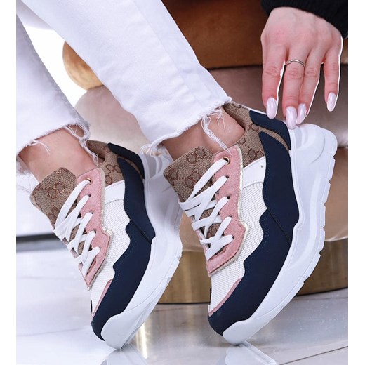 Wiązane sportowe buty damskie beżowe /G13-2 13918 T299/ ze sklepu Pantofelek24.pl w kategorii Buty sportowe damskie - zdjęcie 179043836