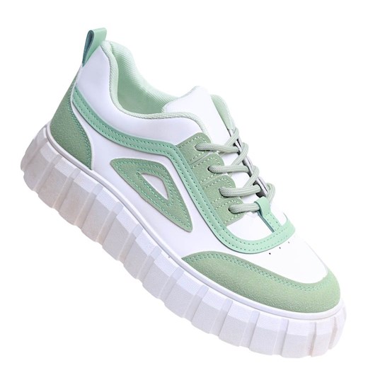 Sznurowane biało zielone trampki damskie /G9-3 13660 S247/ ze sklepu Pantofelek24.pl w kategorii Trampki damskie - zdjęcie 179044415
