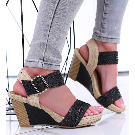 Czarne damskie sandały espadryle na koturnie /G5-3 16270 T192/ ze sklepu Pantofelek24.pl w kategorii Sandały damskie - zdjęcie 179044797