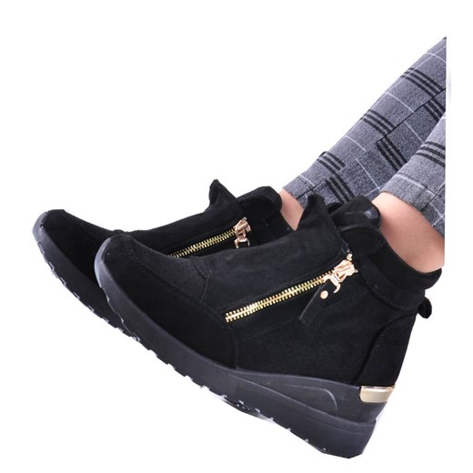 Czarne sneakersy damskie na koturnie /B5-3 12816 T891/ ze sklepu Pantofelek24.pl w kategorii Buty sportowe damskie - zdjęcie 179045107