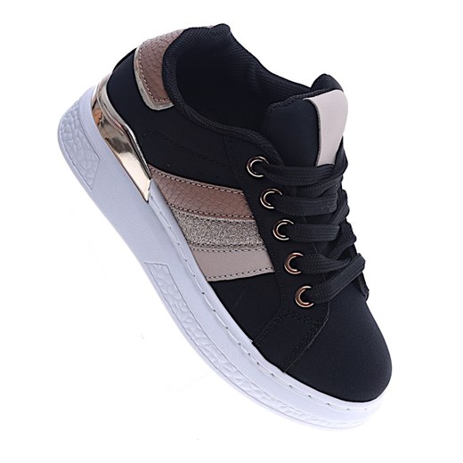 Sznurowane czarne dziewczęce sneakersy /G1-3 13810 T590/ ze sklepu Pantofelek24.pl w kategorii Trampki dziecięce - zdjęcie 179045749