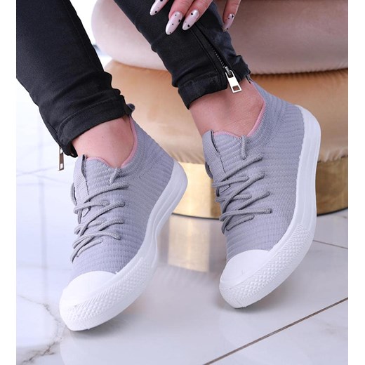 Szare trampki damskie slip on /C2-3 13454 S2/ ze sklepu Pantofelek24.pl w kategorii Trampki damskie - zdjęcie 179045915