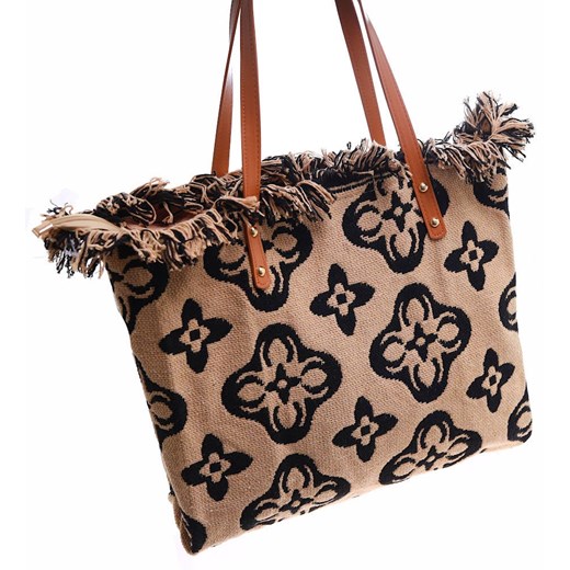 Duża parciana torba torebka Shopper Bag Cappucino /H2-K18 TB544 M433/ ze sklepu Pantofelek24.pl w kategorii Torby Shopper bag - zdjęcie 179046006