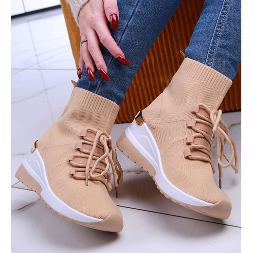 Elastyczne trampki sneakersy na koturnie/F5-3 13155 T3/ ze sklepu Pantofelek24.pl w kategorii Buty sportowe damskie - zdjęcie 179046366