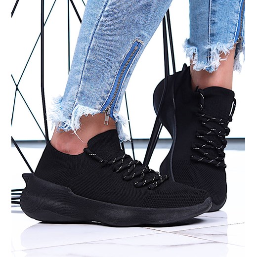 Czarne wkładane buty sportowe /G6-2 15912A T195/ ze sklepu Pantofelek24.pl w kategorii Buty sportowe damskie - zdjęcie 179046798