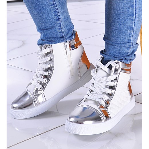 Trampki sneakersy dla dziewczynki BIAŁE /C5-3 1383 S184/ ze sklepu Pantofelek24.pl w kategorii Trampki dziecięce - zdjęcie 179047046