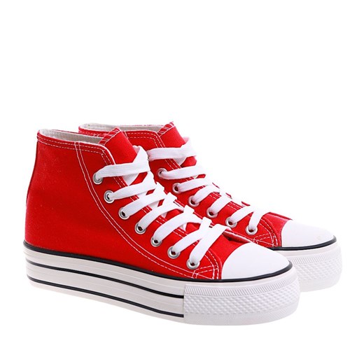 Wysokie czerwone trampki z tkaniny ost385 ze sklepu Pantofelek24.pl w kategorii Trampki damskie - zdjęcie 179048106