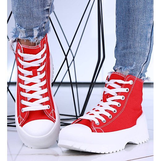 Wysokie czerwone trampki damskie na platformie /D6-3 15634 T281/ ze sklepu Pantofelek24.pl w kategorii Trampki damskie - zdjęcie 179048397