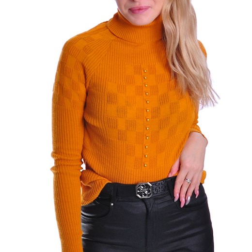 Musztardowy damski golf z guziczkami /A4-1 UB379 T197/ ze sklepu Pantofelek24.pl w kategorii Swetry damskie - zdjęcie 179049685