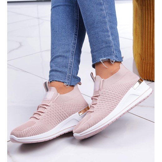Różowe trampki sneakersy na koturnie /E5-2 13187 T395/ ze sklepu Pantofelek24.pl w kategorii Buty sportowe damskie - zdjęcie 179050329