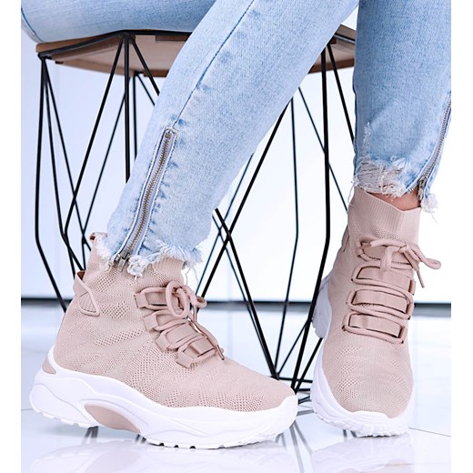 Wysokie wsuwane trampki damskie na platformie Khaki  //E8-1 15682 T184/ ze sklepu Pantofelek24.pl w kategorii Buty sportowe damskie - zdjęcie 179050755