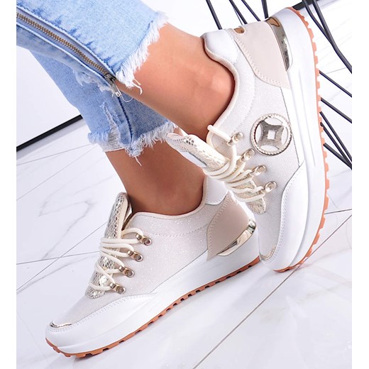 Modne damskie buty sportowe Beżowe /D7-3 12348 T697/ ze sklepu Pantofelek24.pl w kategorii Buty sportowe damskie - zdjęcie 179052176