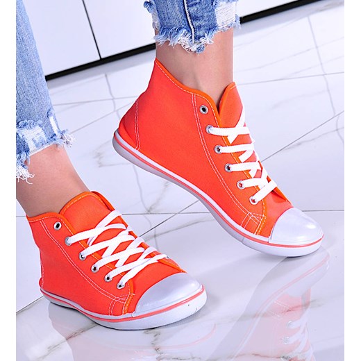 Pomarańczowe trampki damskie /F1-1 7408 S094/ ze sklepu Pantofelek24.pl w kategorii Trampki damskie - zdjęcie 179052197