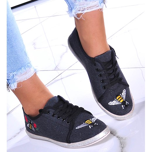 Sznurowane trampki espadryle z naszywkami /B5-1 7314 ze sklepu Pantofelek24.pl w kategorii Espadryle damskie - zdjęcie 179052235
