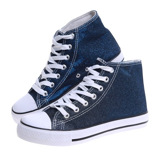 Granatowe trampki damskie z wysoką cholewką /C5-3 16599 G099/ ze sklepu Pantofelek24.pl w kategorii Trampki damskie - zdjęcie 179053099